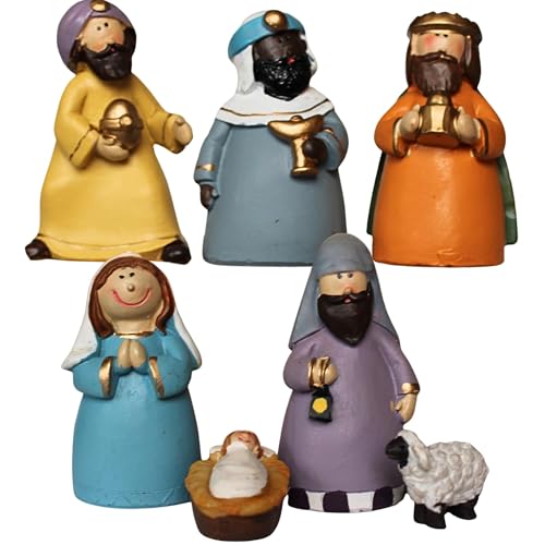 Belén Completo con 7 Figuras de 9 cm. Portal del Nacimiento Infantil para Decorar en Navidad. Completa tu Escena con Las Figuritas del Pesebre.