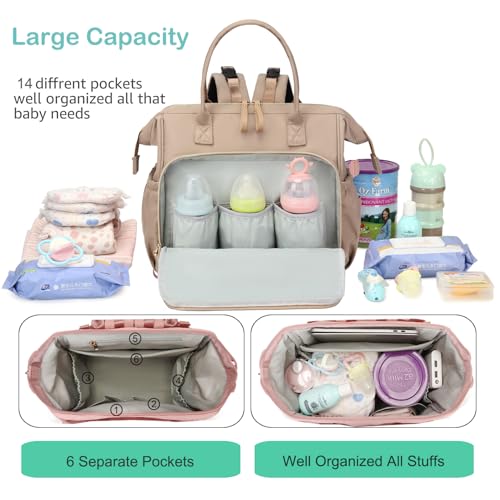 Image of LORADI Large Diaper Bag Tote, 14 Pockets Stylish Baby Bag with Stroller Clips and 3 Insulated Pockets, Baby Shower Essentials