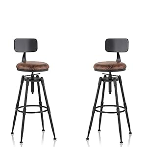 MSMV 27-35 Inch (Set of 2) Vintage Industrial Bar Stool-Farmhouse Swivel Bar Stool-Swivel Kitchen Island Dining Chair-Kitchen Counter Height Adjustable Pipe Stool-Cast Steel Stool