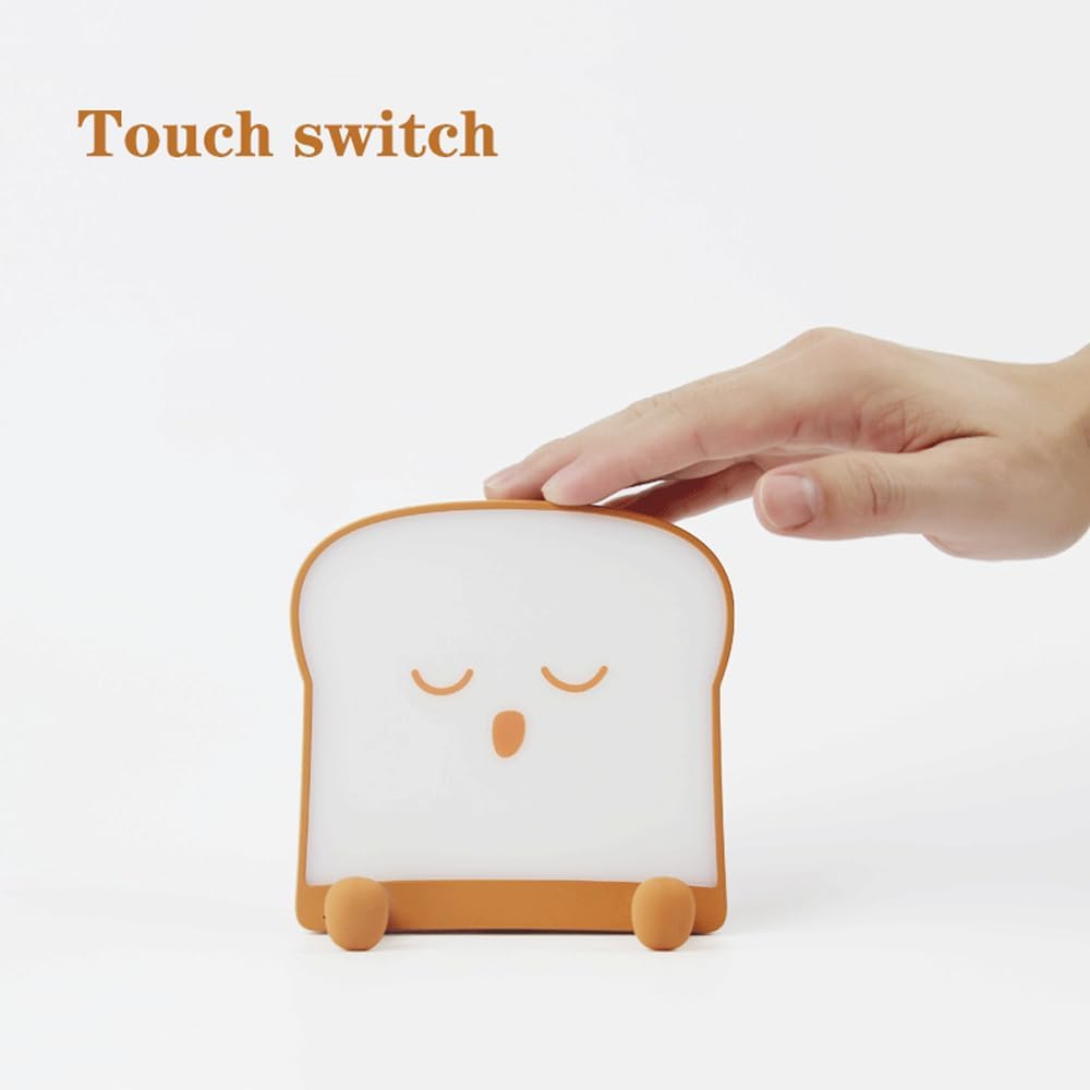 Creative Cartoon Cute Toast Bread Desk Lamp Funny Mobile Phone Holder Delay Off Desk Light Touch Key Ambience Bedroom Small Table Lamp Silicone Portable Anti Glare Lighting Fixture