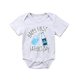 Willow Dance Happy First Fathers Day-Unisex Baby Boys Girls Short Sleeve Bodysuit Cotton Romper (White, 0-3 Months)
