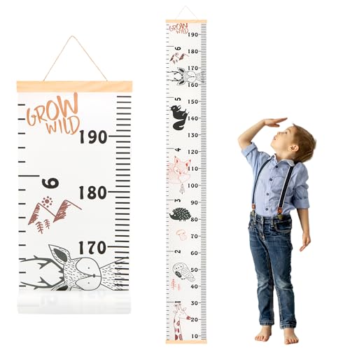 DOOLMIN Baby Height Growth Chart, Canvas Height Measuring Chart for Kids Child Toddler Boys Girls, 79\" x 7.9\" Hangable and Removable Waterproof Wood Ruler for Wall Room Nursery DÃ©cor(Animal)