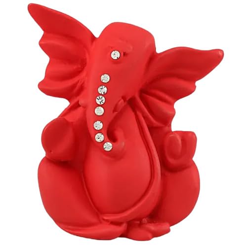 Satre Online And Marketing Red Multicolor Mini Ganesha Idol For Home And Car Decor - (Size 2.8 In Height) (Red)