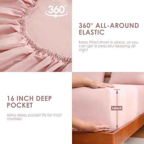 JSD Dusty Pink Twin Sheet Set Side Pocket, 3Pc Kids Microfiber Sheets Deep Pocket by JSD - Used condition - Image 5