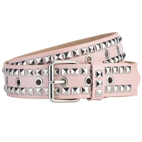 Women's Basic Studded Belt Biker Groove Grommet Belt Grunge Cool Rapper Faux Leather Halloween Metal Ratchet Belts