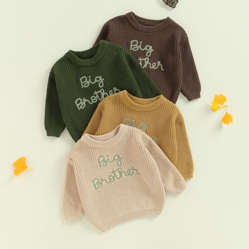 Big Brother Little Brother Matching Sweaters Toddler Boy Letter Crewneck Knitted Pullovers Tops Kids Fall Outfit (Big Brohter Sweater Brown,18-24 Months)2