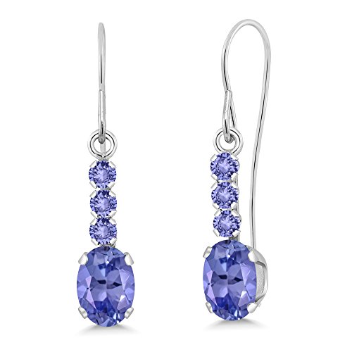 Gem Stone King 10K White Gold Blue Tanzanite Drop Dangle Earrings For Women (1.14 Cttw, Gemstone December Birthstone, Oval 6X4MM)