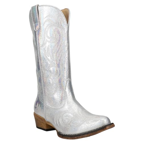 Image of ROPER Womens Riley Embroidered Snip Toe Casual Boots Mid Calf Low Heel 1-2 inch
