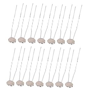 30 Pieces Wave U Shaped Pins with Round Flat Pad Round Tray Blank Hair Pins Wedding Bridal Hair Pins DIY Craft for Jewelry Making