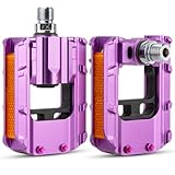 Folding Bike Pedals Universa, All Aluminum Alloy, 9/16'' with Reflective Strips, Bicycle Pedals Wide Flat Mountain Bike Pedals, Non-Slip Bike Pedals for Road Bike BMX Bike Beach Cruiser Bike (Purple)
