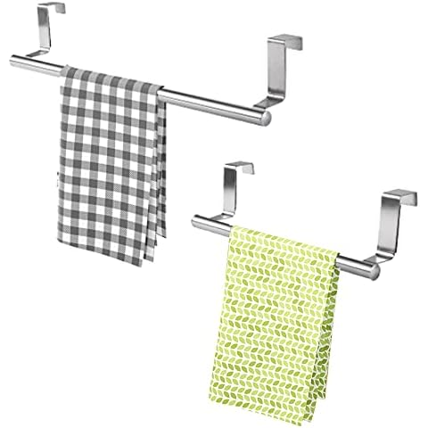 2 Pieces Tea Towel Rail, 2 Sizes Over the Door Towel Rail, Kitchen Towel Holder, Stainless Steel, No Drilling Required, with Anti Slip Scratch Protecting Stripe, for Kitchen and Bathroom Cover