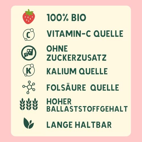 BIO Frucht Snack für Kinder: 6x15g Erdbeeren Gefriergetrocknet BIO – Gefriergetrocknete Früchte – Getrocknete Früchte – Kleine Racker von NutriPur