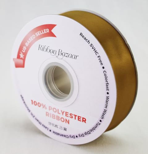 Image of Ribbon Bazaar Double Faced Satin - Premium Gloss Finish - 100% Polyester Ribbon for Gift Wrapping, Crafts, Scrapbooking, Hair Bow, Decorating & More - 1-1 /2 inch Antique Gold 50yd