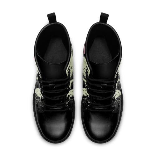 Custom Black Combat Boots for Women Fashion Lace-Up Skull Rose Ankle Booties Chunky Heel Platform Leather Boots3