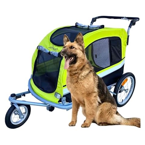 Booyah Extra Large Pet Bike Trailer Dog Stroller & Jogger with Shocks Non Tipping. Green/Yellow (Neon Green) Cover