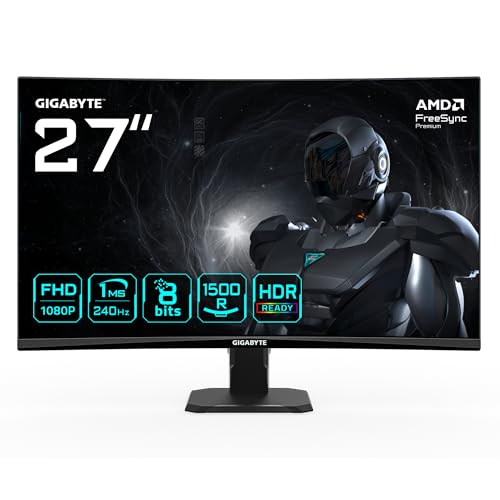 GIGABYTE GS27FC2 Gebogen Gaming Monitor 27 inch FHD - 1920 x 1080, 240Hz, 1ms, 350CD/m², HDR Ready, HDMI 2.0, Displayport 1.4