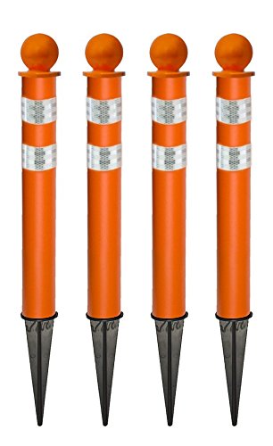 Mr. Chain Deluxe Ground Pole, Safety Orange with Reflective Stripes, 2-1/2-Inch Diameter x 35-Inch Height, Pack of 4 (95478-4)