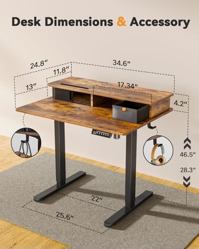 Image of JOY worker 35 inch Small Electric Adjustable Desk with Monitor Stand & Drawer