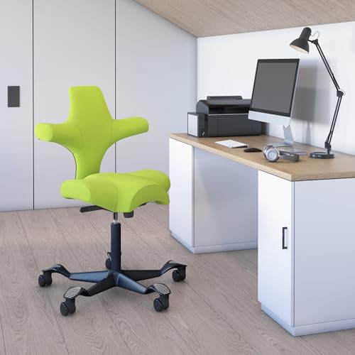 Image of HAG Capisco Adjustable Sit to Stand Desk Chair - Black Frame - Green Polyester Seat