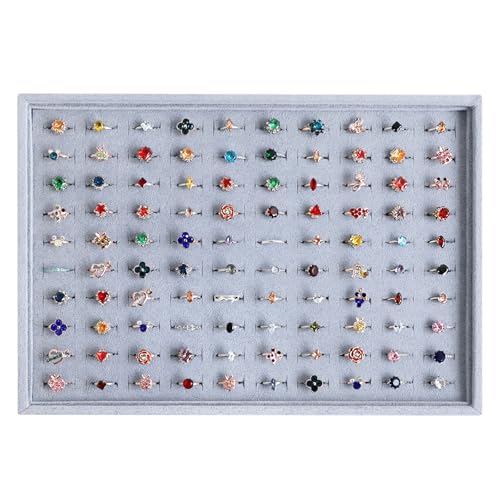 Image of Wudygirl 100 Slots Ring Organizer Tray Velvet Ring Holder Jewelry Display Drawer Insert Jewelry Storage Tray (Gray)