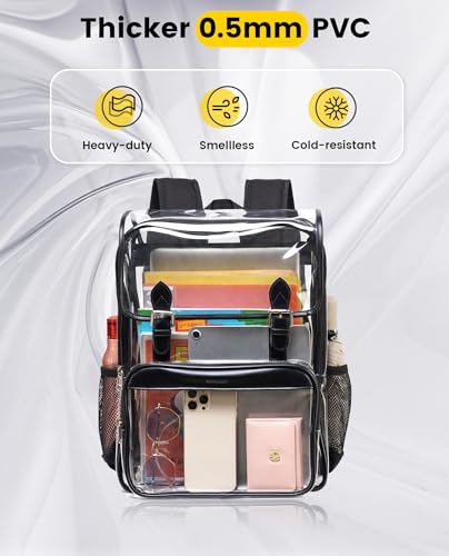 Image of Vorspack Heavy Duty Clear Backpack - Large See Through Bookbag Transparent Backpacks for College, Work, Travel - Black