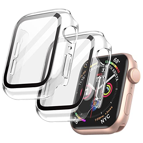 JETech Funda con Protector de Pantalla para Apple Watch SE 3/2/1 (2025/2022/2020) / Series 6 5 4 40mm, Cover Protectora Completo, Película Cristal Vidrio Templado, 2 Unidades (Transparente)