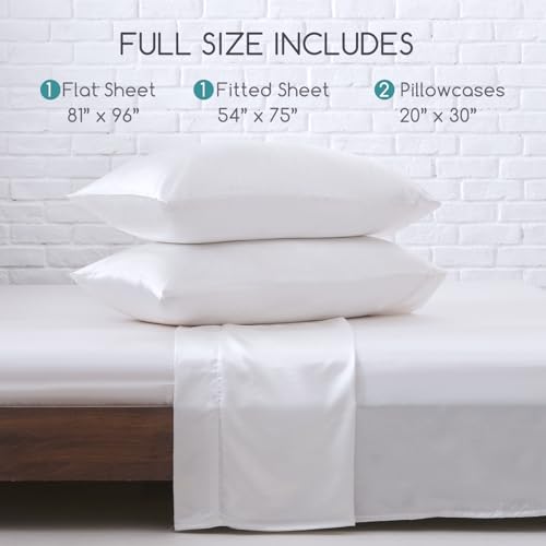 Image of MR&HM Satin Bed Sheets, Full Size Sheets Set, 4 Pcs Silky Bedding Set with 15 Inches Deep Pocket for Mattress (Full, White)
