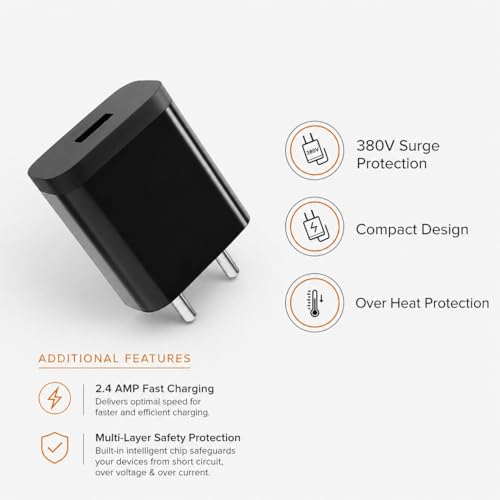 Image of Wall Charger with Micro USB Cable, Fast Charging Adapter, Black, for Android Smartphones (Black-MI-A2)