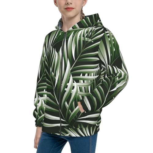 Tropical Palm Leaves1 Kid Hoodies Boys Zip Up Sweatshirts Girls Pullover with Pocket