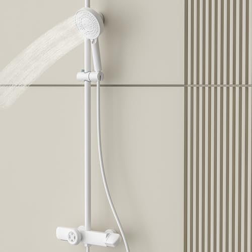 Douche ensemble de douche avec pommeau cascade et douchette blanche multifonction - 5