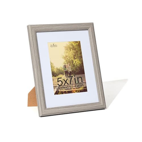 KTKDE 5x7 Picture Frame, Photo Frame Grey with Real Glass for Picture 4x6 photo with Mat or 5x7 photo without Mat, Composite Wood Picture Frames for Table Top and Wall best gift