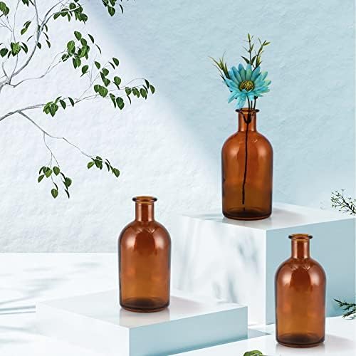 MDLUU 6 Pcs Bud Vases, Mini Flower Jars 13.5cm, Vintage Glass Bottles for Home Decoration, Wedding Table, Centerpiece Arrangement (Amber)