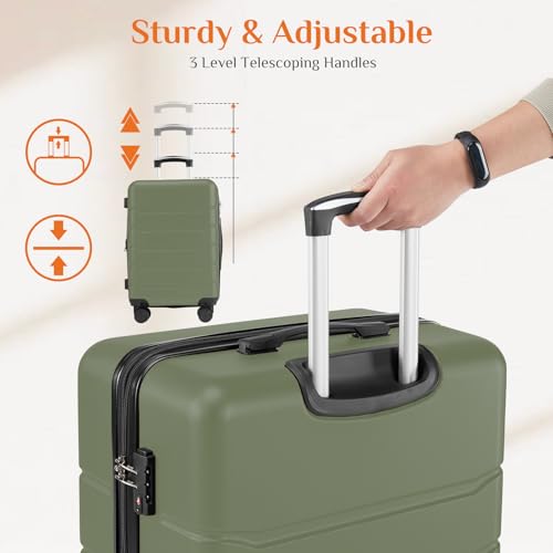 Image of Sweetcrispy 3 Piece Luggage Set, ABS Hard Shell Carry On Suitcase with Smooth Spinner Wheels and TSA Lock, Lightweight Rolling Travel Luggage 20 /24 /28 Inch for Travel Business Vacation, Green