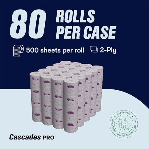 Cascades PRO Select Bath Tissue – Soft, Durable 2-Ply Toilet Paper Rolls – Fits Universal Dispensers – Individually Wrapped, Septic Safe, Recycled Fiber – 500 Sheets/Roll, 80 Rolls/Pack – B211 – White