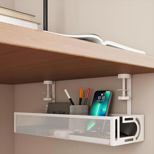 ケーブルトレー デスク下 収納 配線隠し コード整理架台 穴あけ不要 コンセント収納ラック 調整可能なケーブルマネージャー 1-5cm対応 取り付け簡単 (ホワイト)