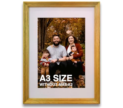 Image of A3 Size Wooden Photo Frame with Mat,Yellow Photo Frame for Wall Decoration, Home Decor for Wall Hanging, Best Wooden Photo Frame for Posters and Photos (A2 Size Matted to A3 Size)