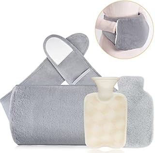 AQhui Hot Water Bottle with Waist Cover, Fluffy Hot Water Bottle Pouch with Soft Belt, Furry Wrap Around Wearable Hot Water Bottle, Grey Warm Water Bag for Period, Neck, Back, Shoulder Pain Relief