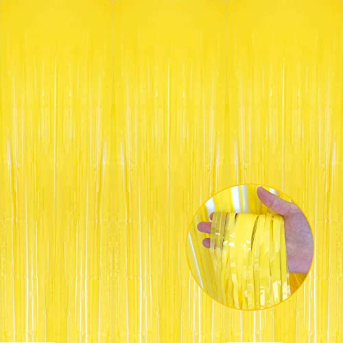 Image of 4 Pack Macaron Yellow Foil Fringe Curtain Backdrop, 3.28Ft x 8.2Ft Metallic Tinsel Foil Fringe Streamer Curtains for Photo Booth, Birthday, Wedding, New Year's, Christmas Decoration Party Supplies