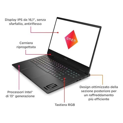 OMEN 16-wd0003sl Notebook, Intel Core i5-13420H, 16GB RAM DDR5, 512GB SSD PCIe NVMe, Display 16,1" FHD 144Hz IPS, Grafica Nvidia RTX 4050 6GB GDDR6, Wi-Fi 6, FreeDOS, Nero - Notebook - Immagine 4