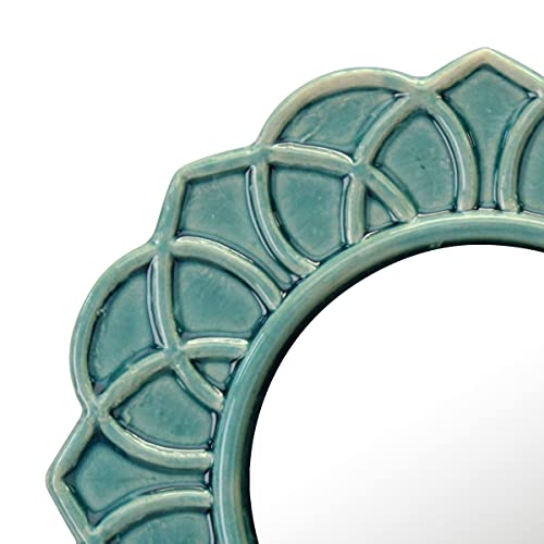 Stonebriar-Decorative-9-Turquoise-Round-Floral-Ceramic-Accent-Wall-Mirror-with-Attached-Hanging-Loop-Decorative-Decor-for-the-Living-Room-Bedroom-Bathroom-Hallway-and-Entryway