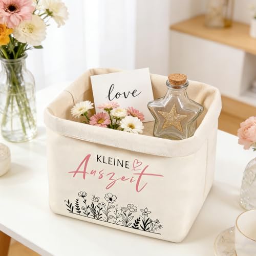 Geschenkkorb für Frauen, Kleine Auszeit Korb mit Schönem Druck & Blumenmuster, Bürotasche aus Baumwolle und Leinen, Entspannung Geschenk für Yoga Zubehör, Bücher, Teesets & Snacks