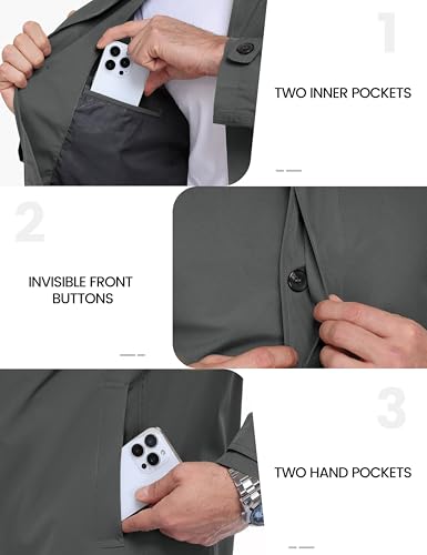 Image of Little Donkey Andy Men's Waterproof Mid-Length Trench Coat, Lightweight Long Rain Coat, Single Breasted Overcoat