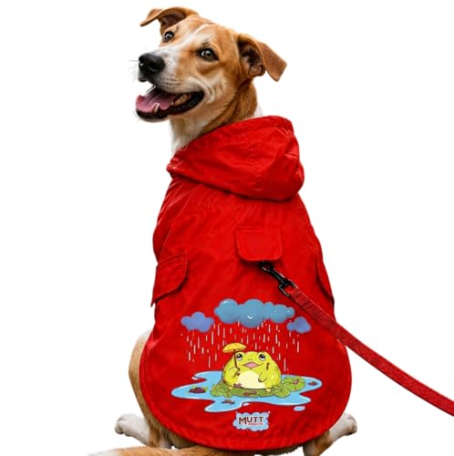 Image of Mutt of Course Waterproof Dog Raincoat with Hood & Mesh Lining | Collar & Harness Leash Opening | Frog Red (XL)