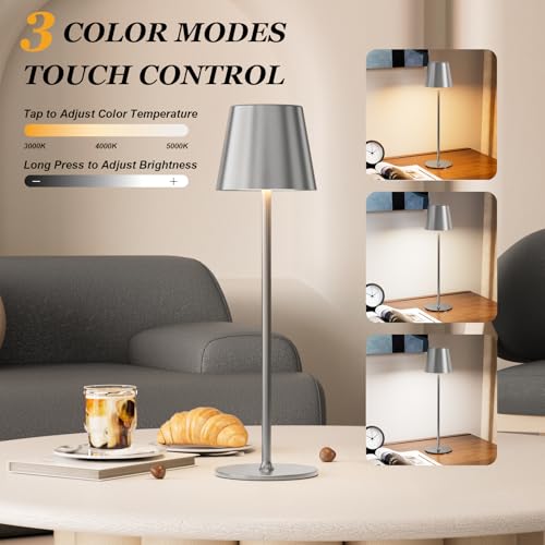Lampe de table sans fil doree tactile rechargeable au design epure - 7
