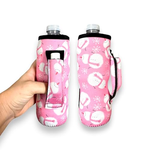 Lit Handlers Neoprene Water Bottle Sleeve - 16-24 oz Insulated Water Bottle Holder for Walking, Running, & Cycling - Soda Can Cooler & Beer Sleeve - Water Resistant Drink Covers, Snowman