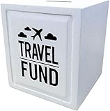Travel Fund Piggy Bank (Large) - Wedding and Travel Gift Ideas - Money Box - House Warming and Retirement Gifts for Travelers White