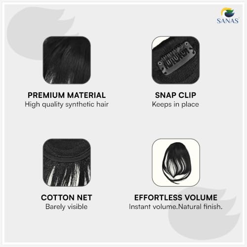 Image of Sanas Hair Bangs For Women (1Pc) Clip On Front Hair Extensions For Women Black Children's Fake Bangs Hair Extensions For Woman Stylish Clip On Front Hair Patch For Woman Wedding (1Pc) (Classic Black)