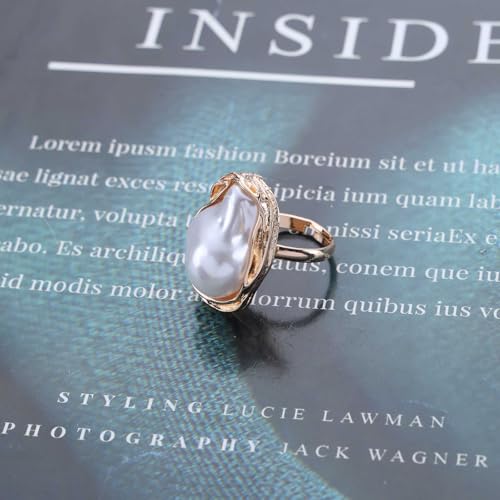 Vintage Baroque Pearl Open Ring Large Pearl Wrap Ring White Irregular Pearl Ring Adjustable Open Ring Baroque Pearl Cuff Ring Pearl Statement Band Ring Wedding Birdal Ring Jewelry for Women4