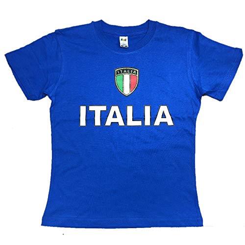 BrolloGroup T-Shirt Italia, Maglietta Bambino Uomo Maniche Corte Azzurri PS 18080 (4-6 Anni)