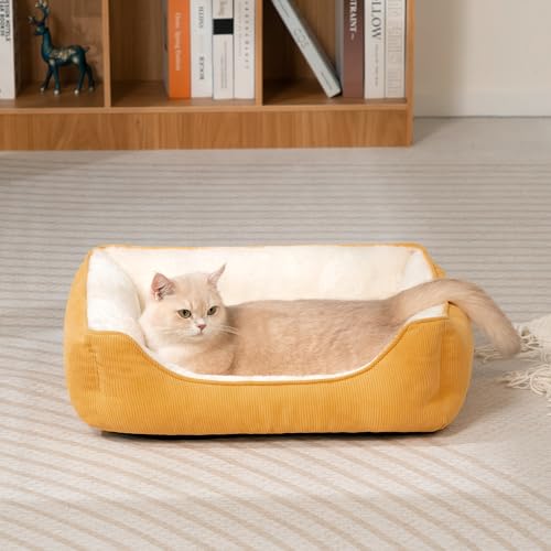 Hollypet Katzenbett Kleines Hundebett Haustierbett für Katzen und Welpen, Weiches Haustierschlafbett Atmungsaktives Haustierkissen, Gelb (55 * 45 * 15cm)